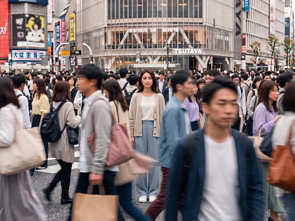 雑踏の中に立つ人